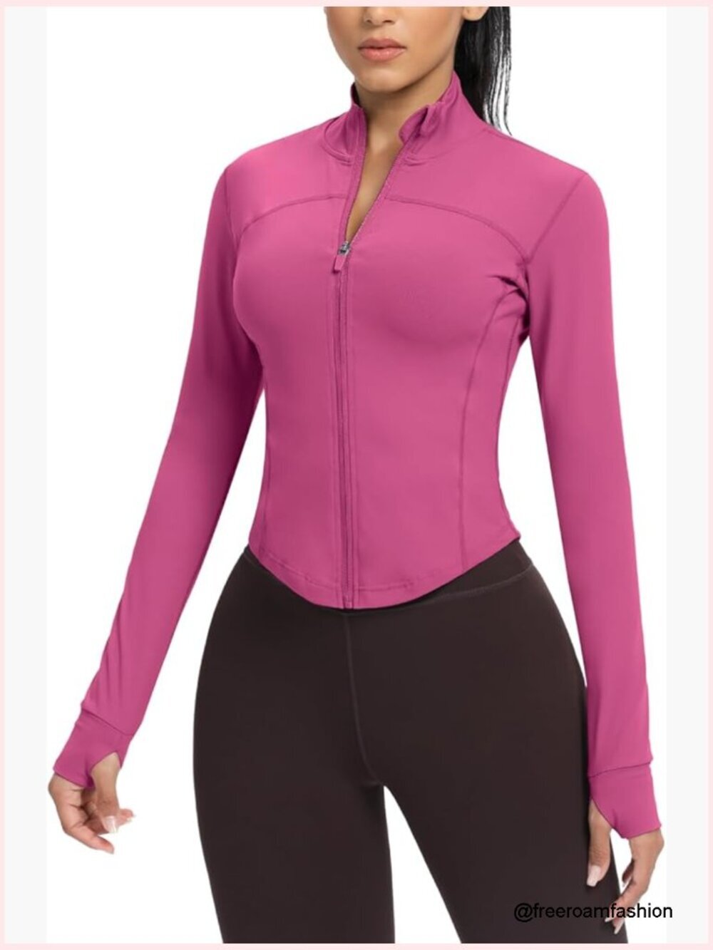 Women's Cropped Zip Running Jacket with Thumb Holes Slim Fit Athletic Top